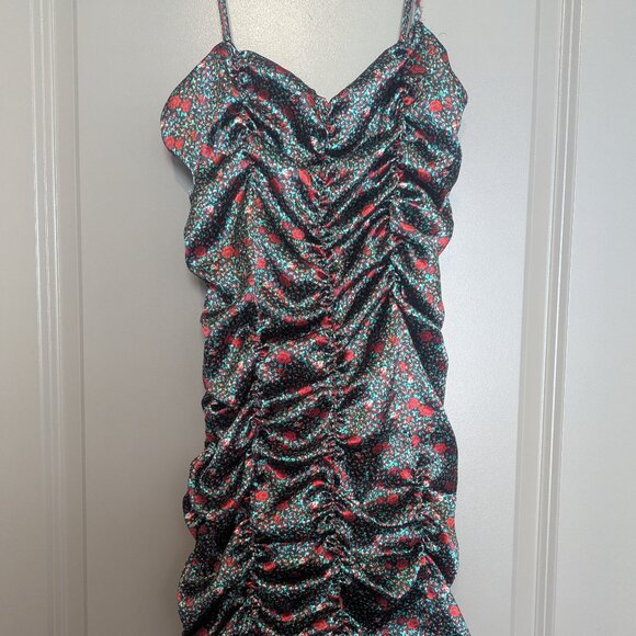 Urban Outfitters Green and Red Floral Ruched Mini Dress size- Medium - Picture 5 of 5